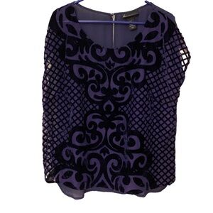 Lane Bryant Burnout Velvet Blouse Women's 18/20 Purple Flocked Damask Mesh Top
